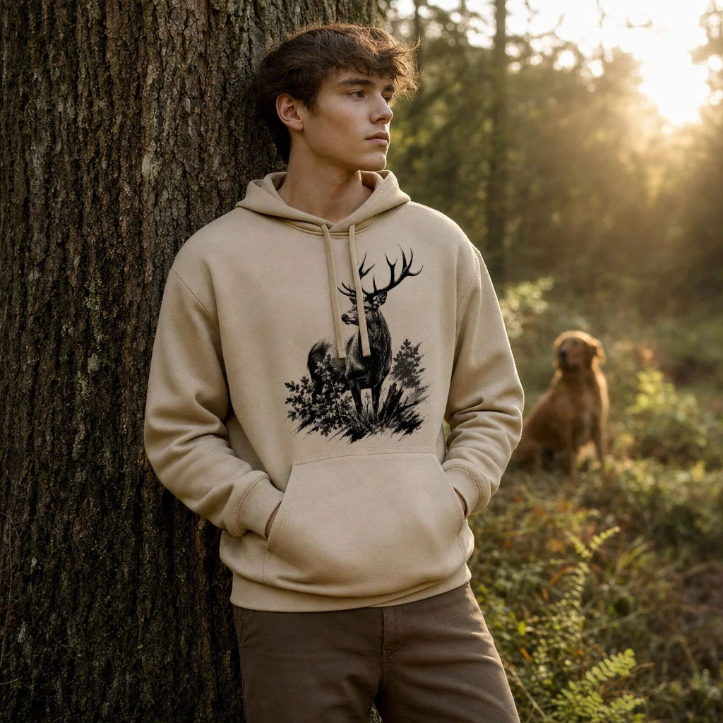 Sweat de chasse homme cerf personnalise, sable clair M