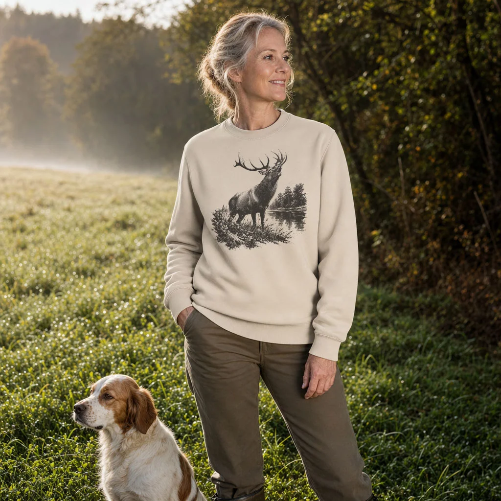 Sweat de chasse femme cerf personnalise, sable clair M