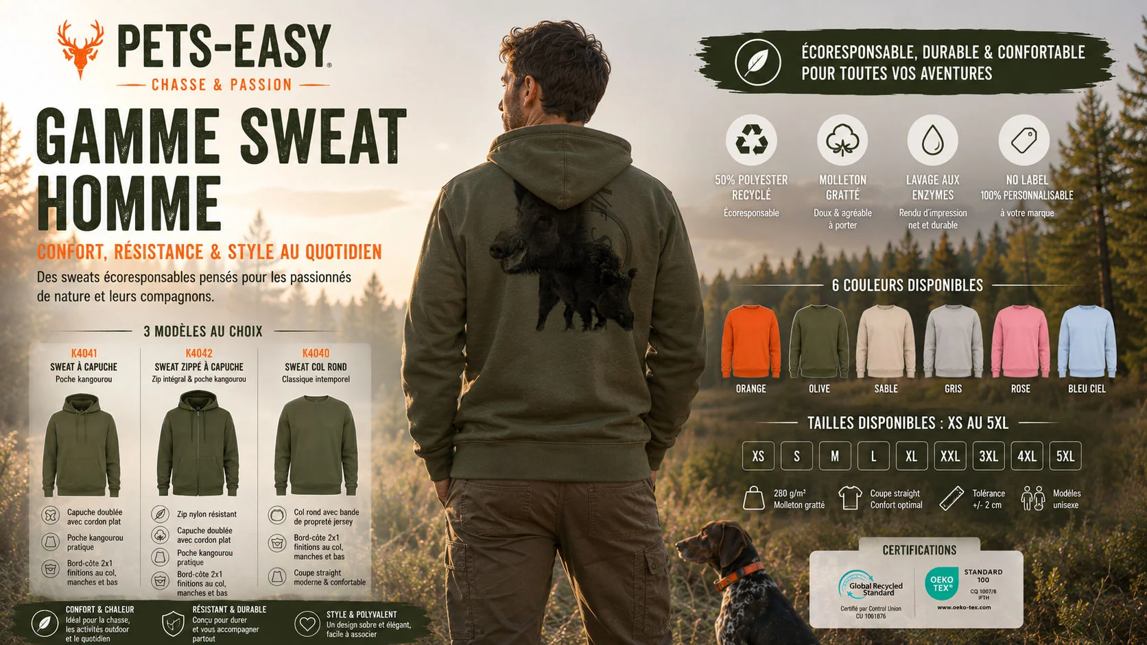 Sweat de chasse sanglier porté en situation