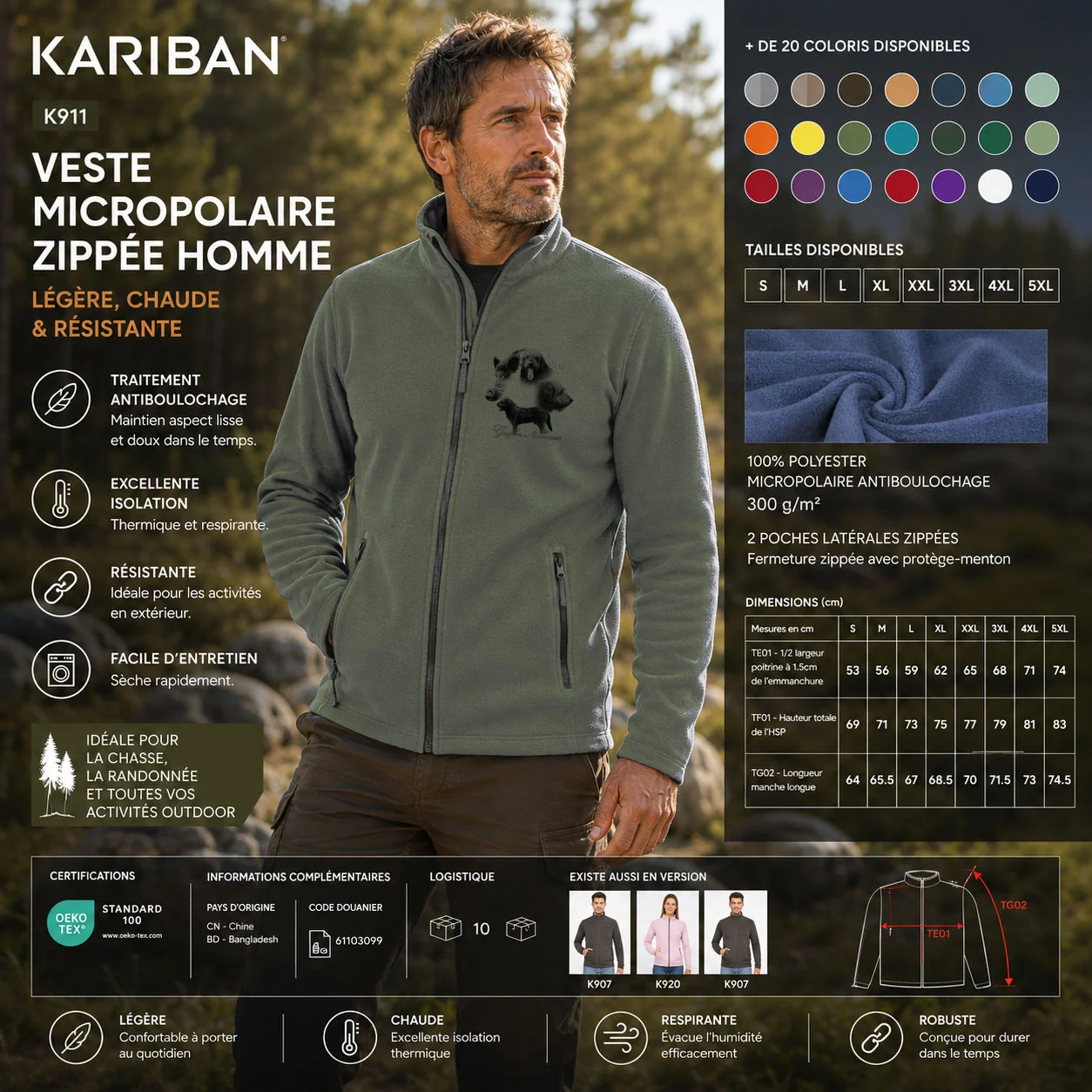 Veste polaire de chasse Sanglier personnalisée, détail du motif sanglier imprimé
