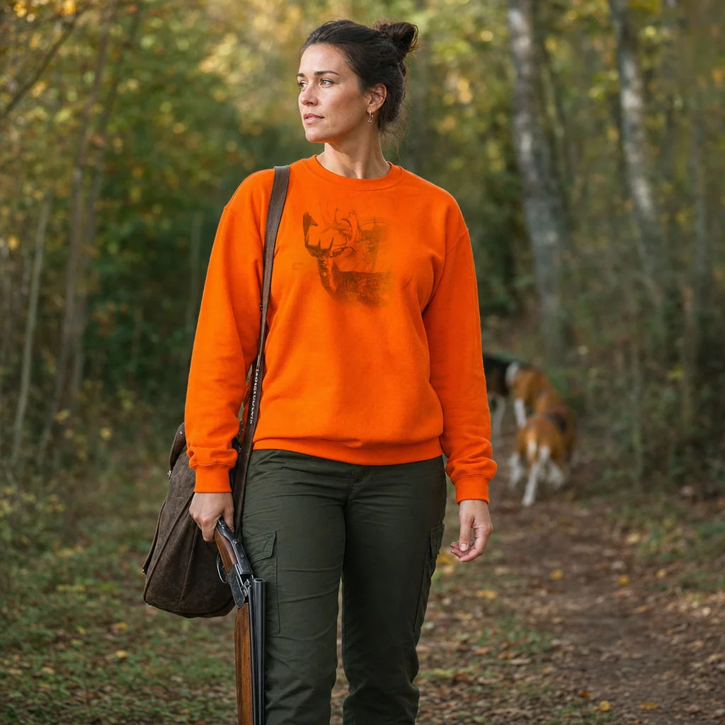 Sweat de chasse femme daim personnalise, orange M