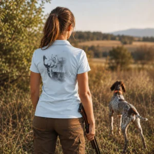 Polo de chasse Daim personnalisé femme, porté en action