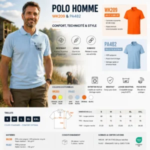 Polo de chasse Daim personnalisé homme, la planche du modèle : caractéristiques et coloris