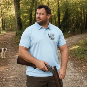 Polo de chasse Daim personnalisé homme, coloris bleu glace