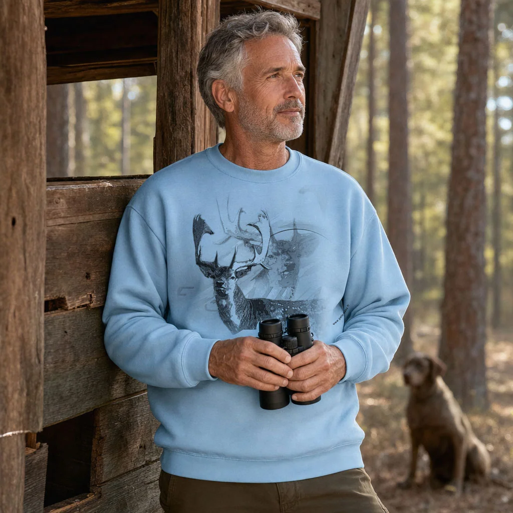 Sweat de chasse homme daim personnalise, bleu ciel M