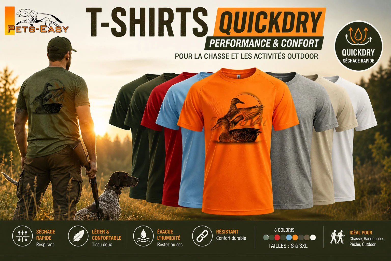 T-shirt de chasse canard porté en situation