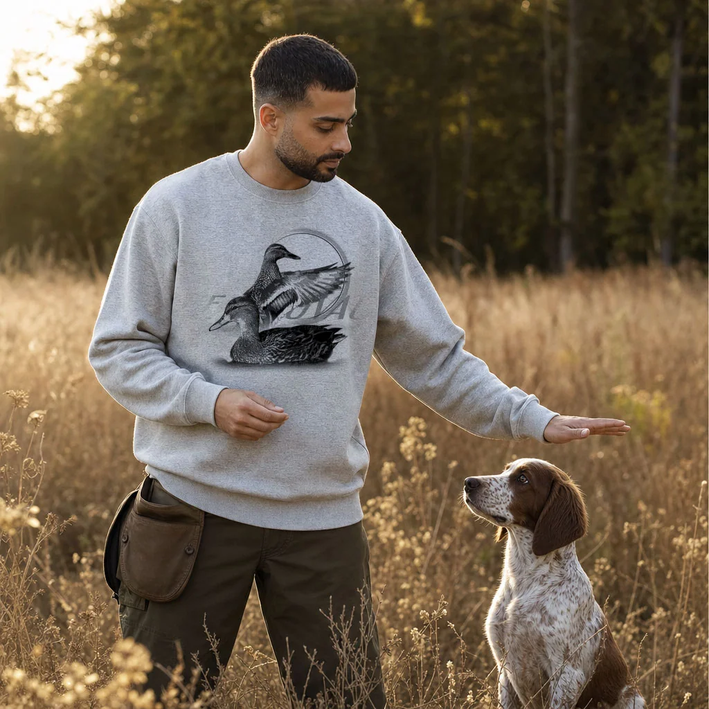 Sweat de chasse homme canard personnalise, gris chine M