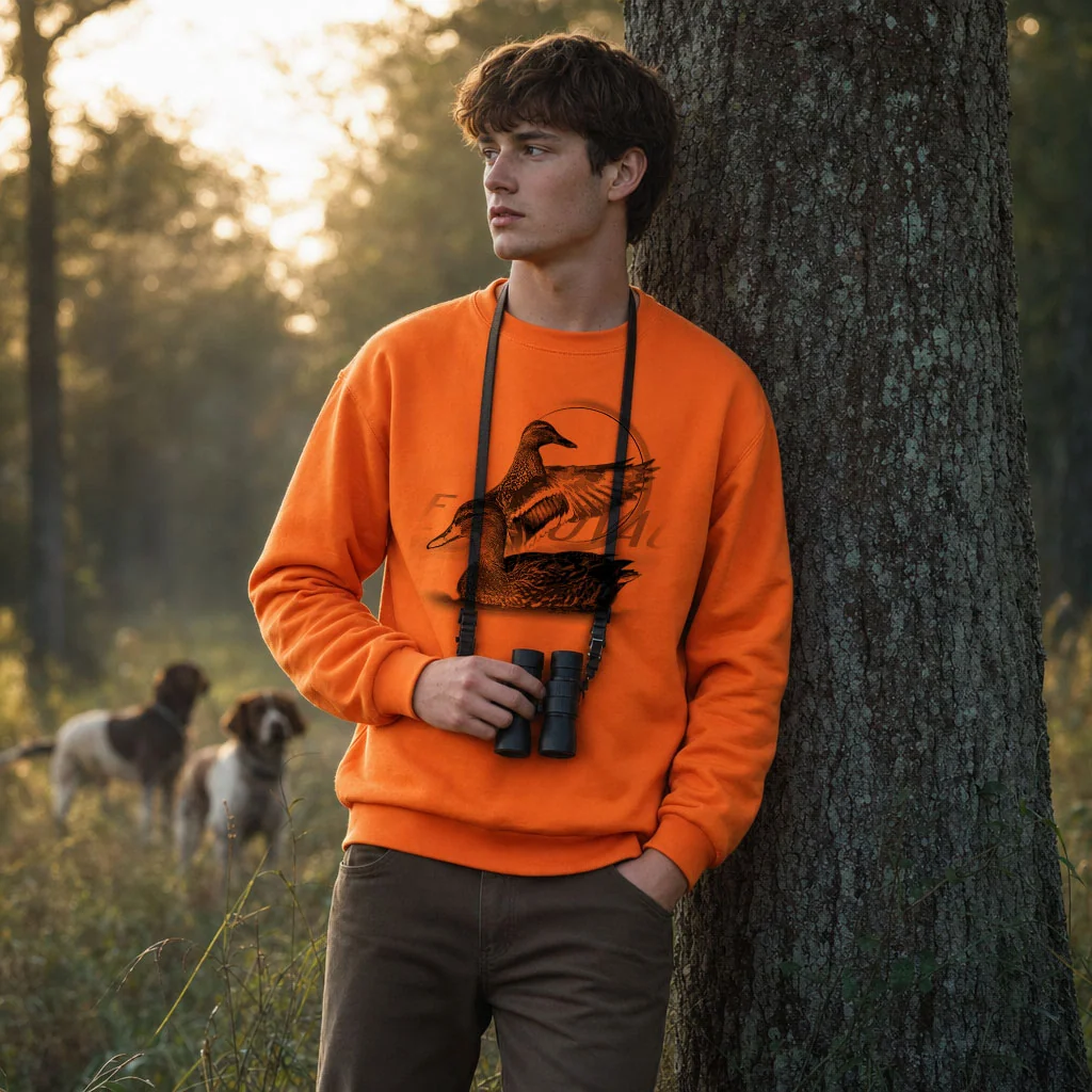 Sweat de chasse homme canard personnalise, orange M