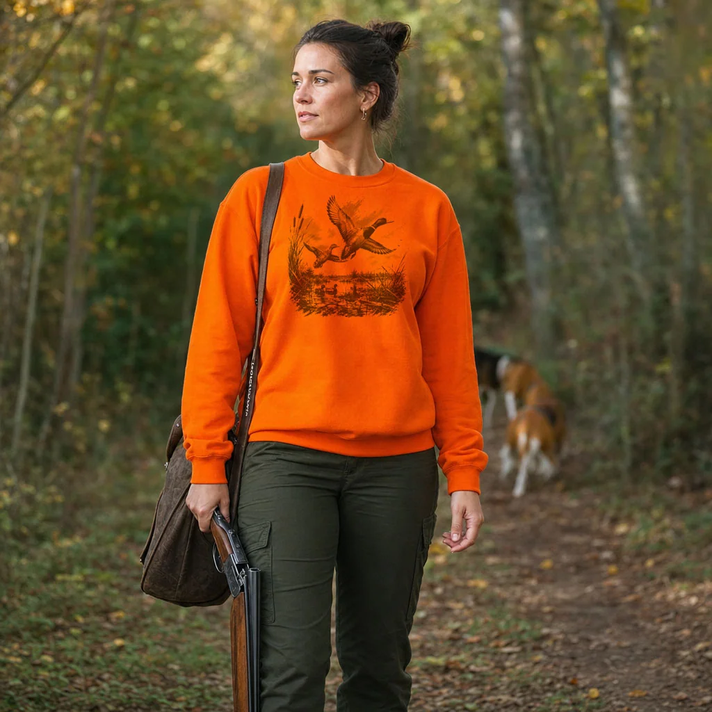 Sweat de chasse femme canard personnalise, orange M