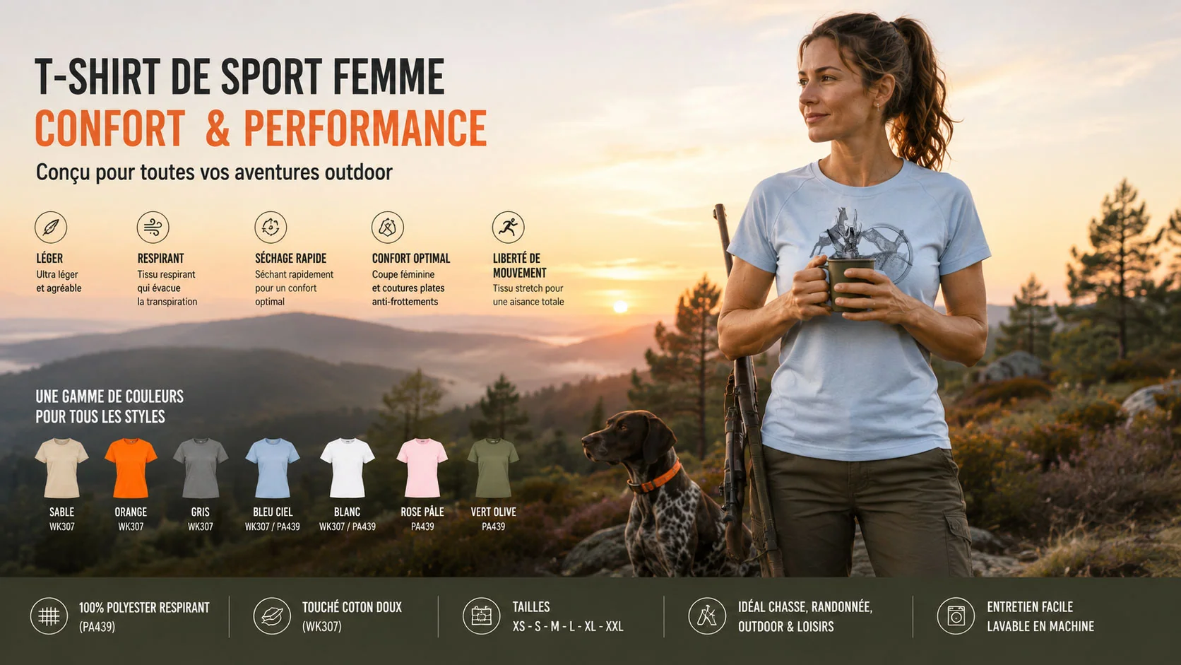 T-shirt de chasse chevreuil femme porté en situation