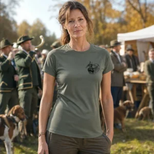 T-shirt de chasse Chevreuil personnalisé — femme, kaki, toutes tailles