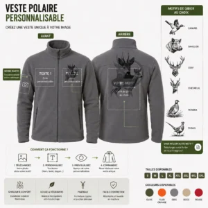 Veste polaire de chasse Chevreuil personnalisée, vue de dos
