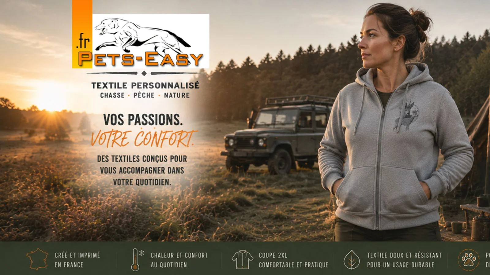 Sweat de chasse chevreuil femme porté en situation