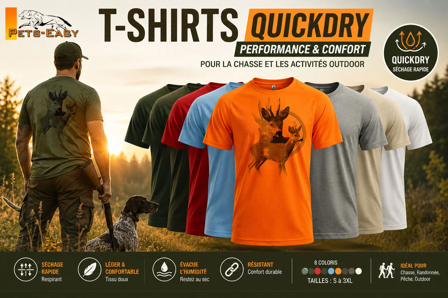 T-shirt de chasse chevreuil porté en situation