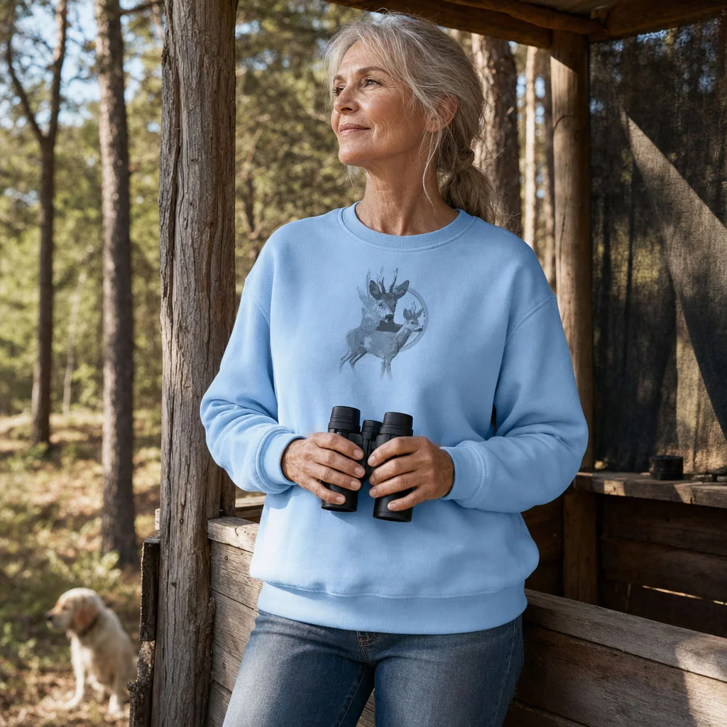 Sweat de chasse femme chevreuil personnalise, bleu ciel M
