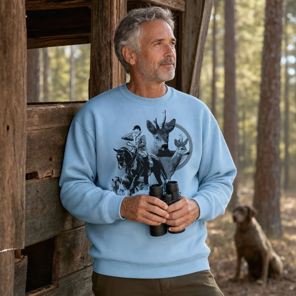 Sweat de chasse homme chevreuil personnalise, bleu ciel M