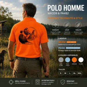 Polo de chasse Faisan personnalisé homme, porté en action