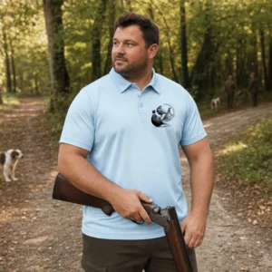 Polo de chasse Faisan personnalisé homme, coloris bleu glace