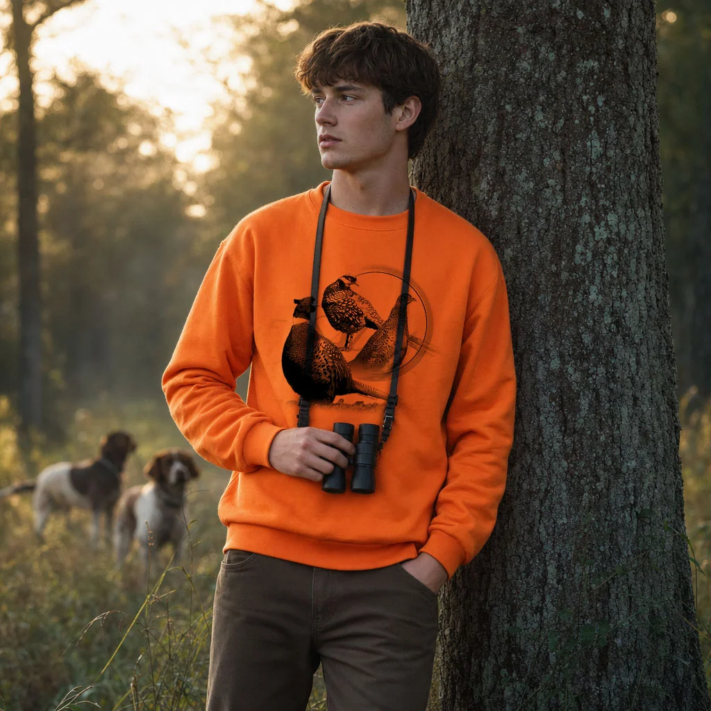 Sweat de chasse homme faisan personnalise, orange M