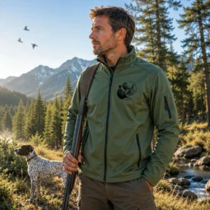 Veste softshell de chasse Faisan personnalisée homme, coloris vert chiné