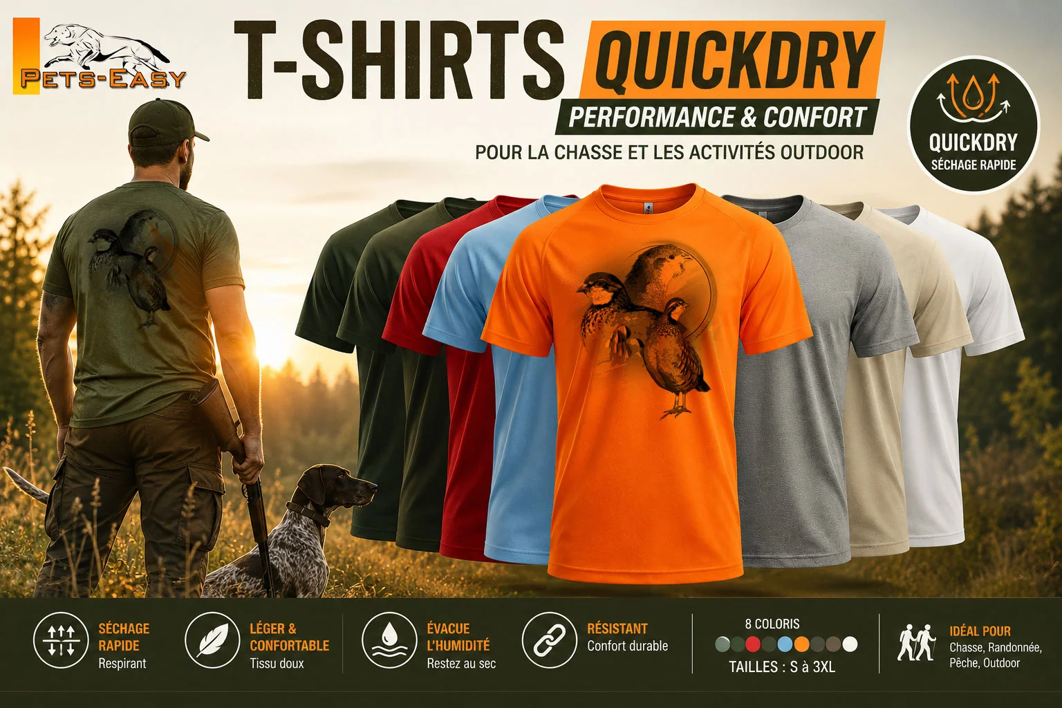T-shirt de chasse perdrix porté en situation