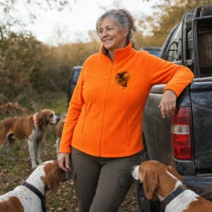 Veste polaire de chasse Perdrix personnalisée femme, coloris orange fluo