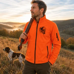 Veste softshell de chasse Perdrix personnalisée homme, coloris orange fluo