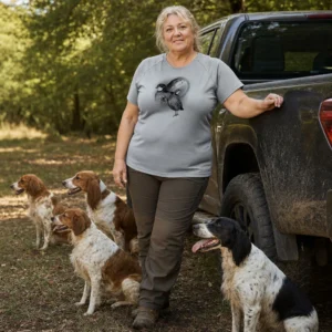 T-shirt de chasse Perdrix personnalisé — femme, gris, toutes tailles