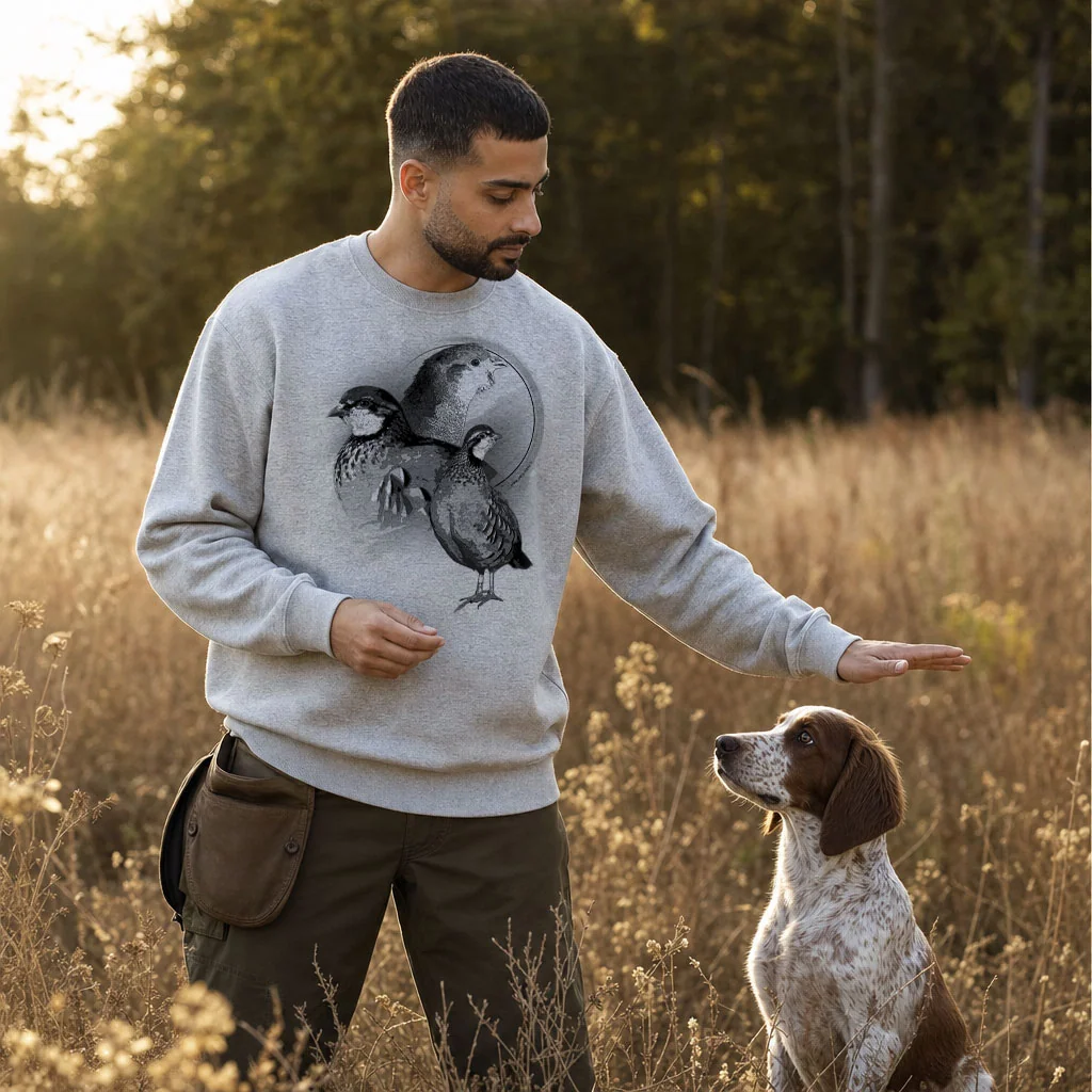 Sweat de chasse homme perdrix personnalise, gris chine M