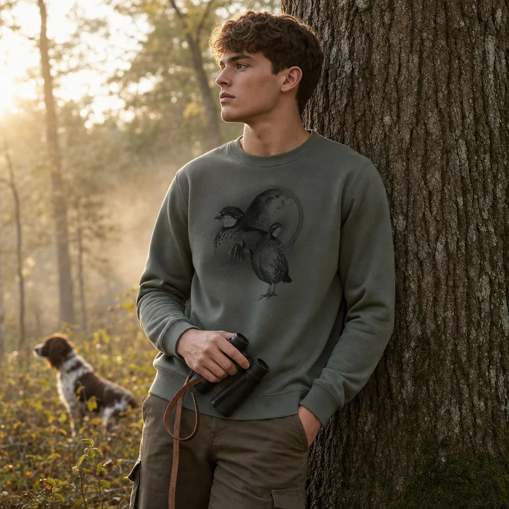 Sweat de chasse homme perdrix personnalise, vert olive M