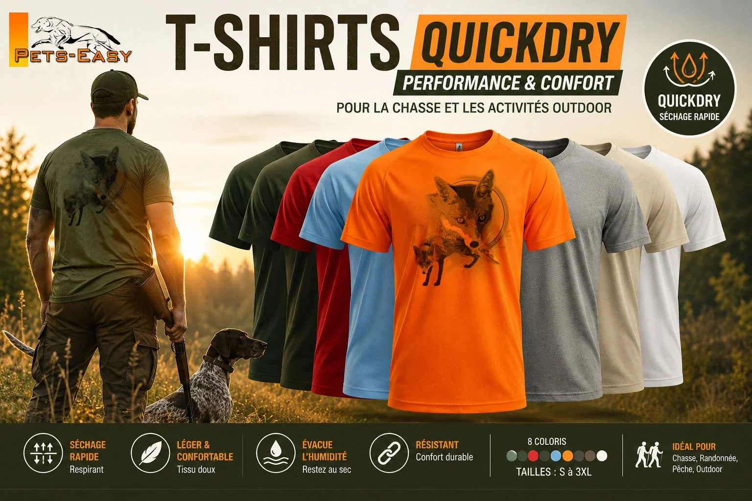 T-shirt de chasse renard porté en situation