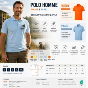 Polo de chasse Renard personnalisé homme, la planche du modèle : caractéristiques et coloris