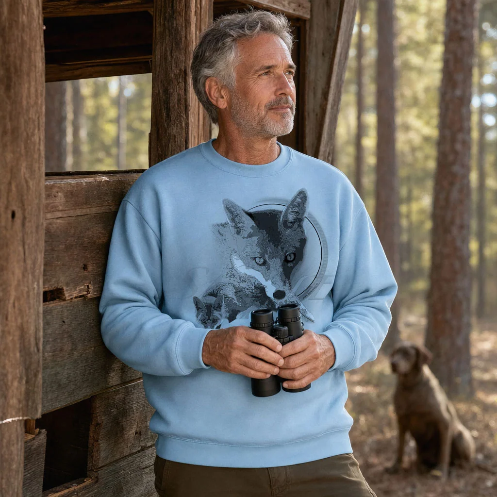 Sweat de chasse homme renard personnalise, bleu ciel M