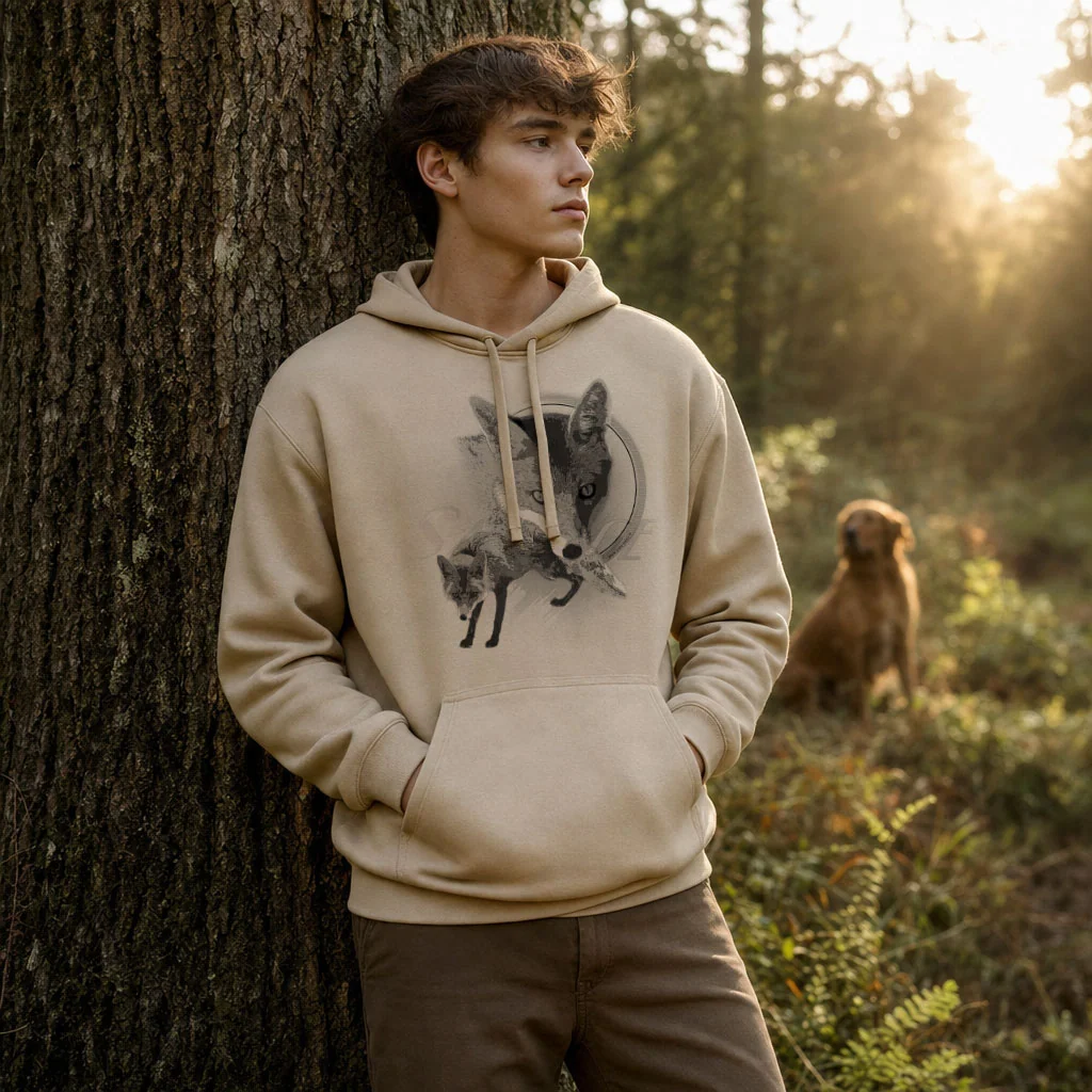 Sweat de chasse homme renard personnalise, sable clair M