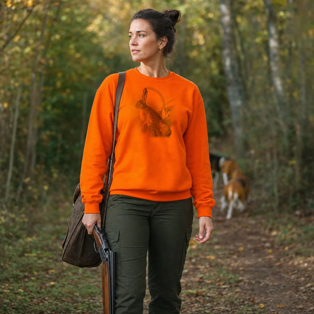 Sweat de chasse femme lievre personnalise, orange M