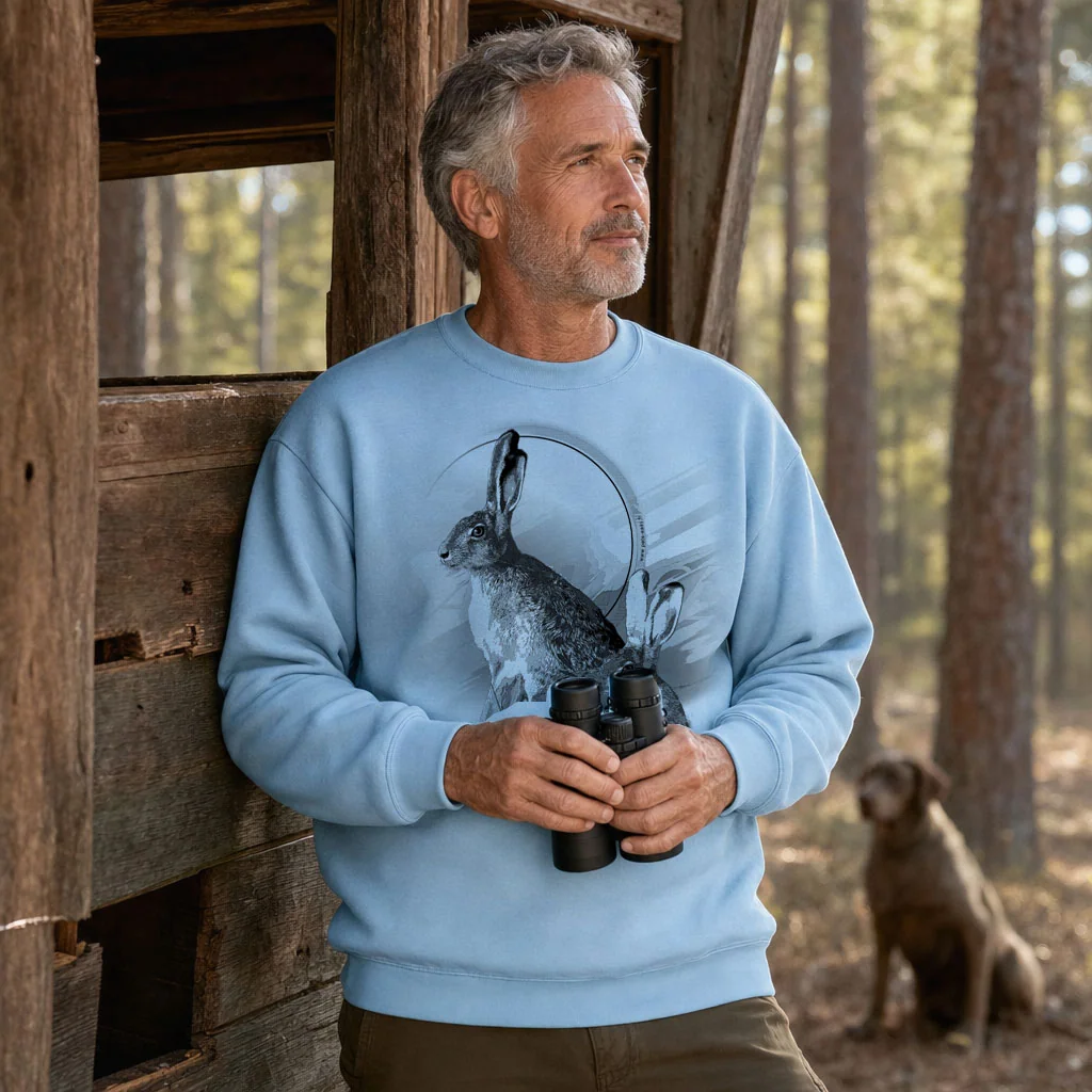 Sweat de chasse homme lievre personnalise, bleu ciel M
