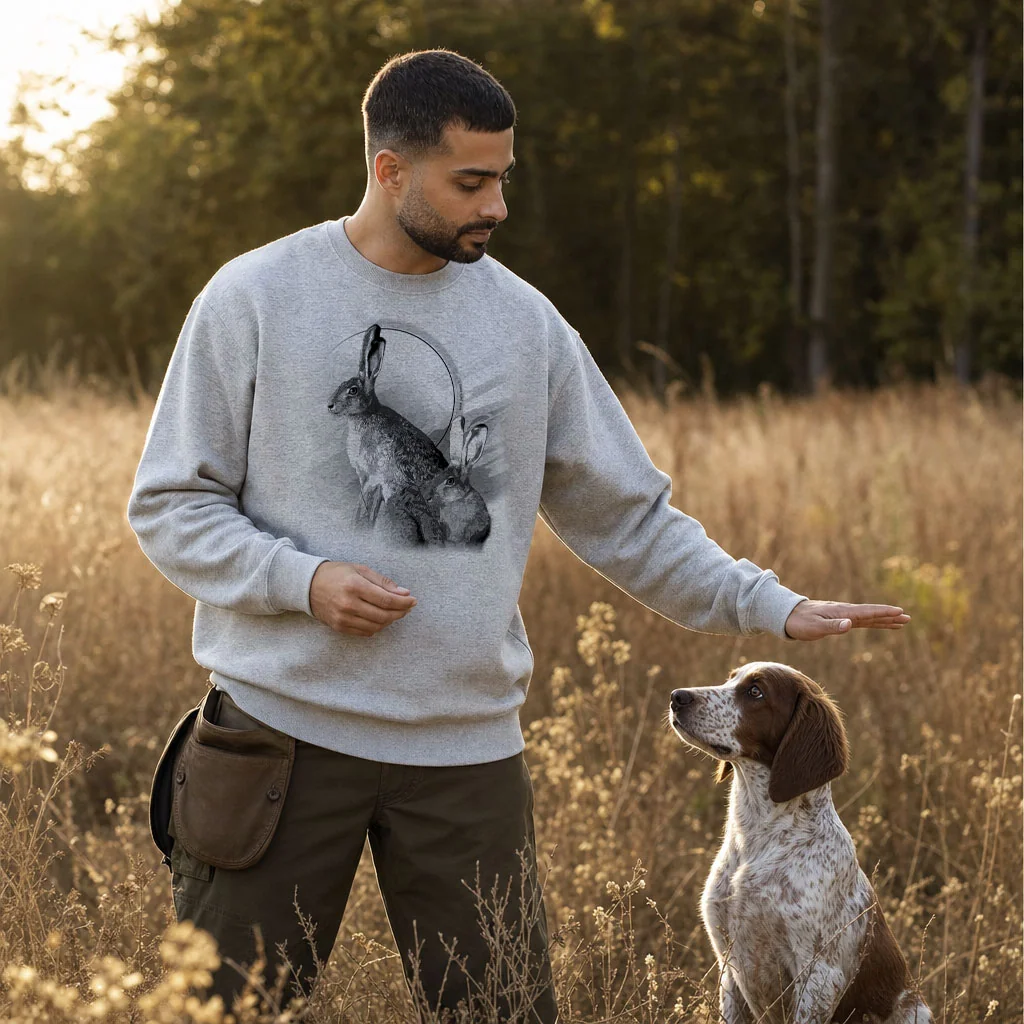 Sweat de chasse homme lievre personnalise, gris chine M