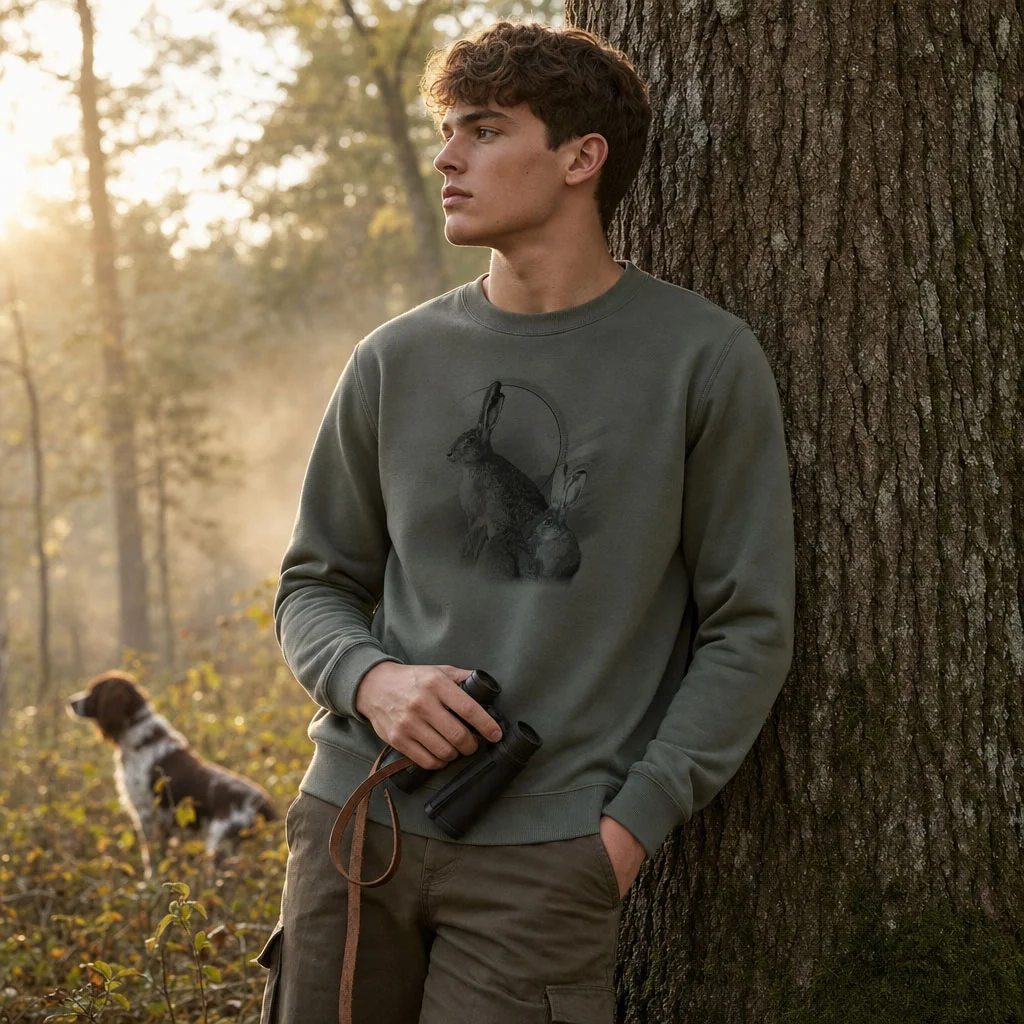 Sweat de chasse homme lievre personnalise, vert olive M