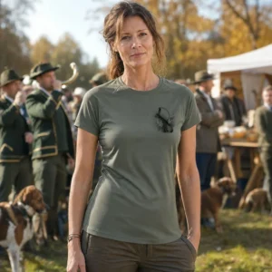 T-shirt de chasse Lièvre personnalisé — femme, kaki, toutes tailles