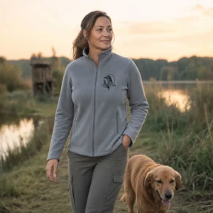 Veste polaire de chasse Palombe personnalisée femme, coloris gris chiné