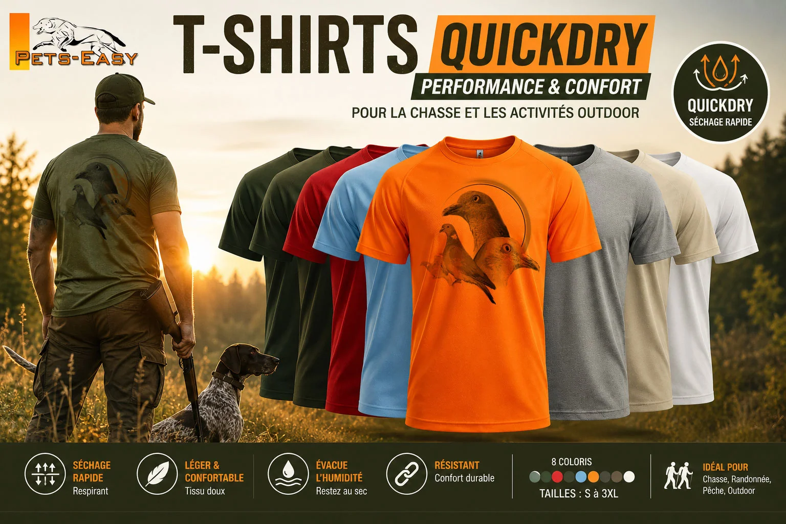 T-shirt de chasse palombe porté en situation
