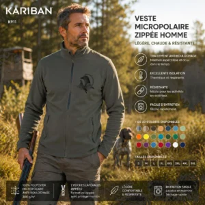 Veste polaire de chasse Palombe personnalisée, motif palombe + texte au choix