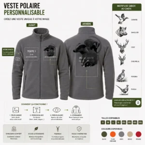 Veste polaire de chasse Blaireau personnalisée, vue de dos