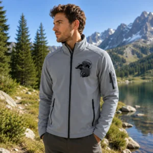 Veste softshell de chasse Blaireau personnalisée homme, coloris gris chiné
