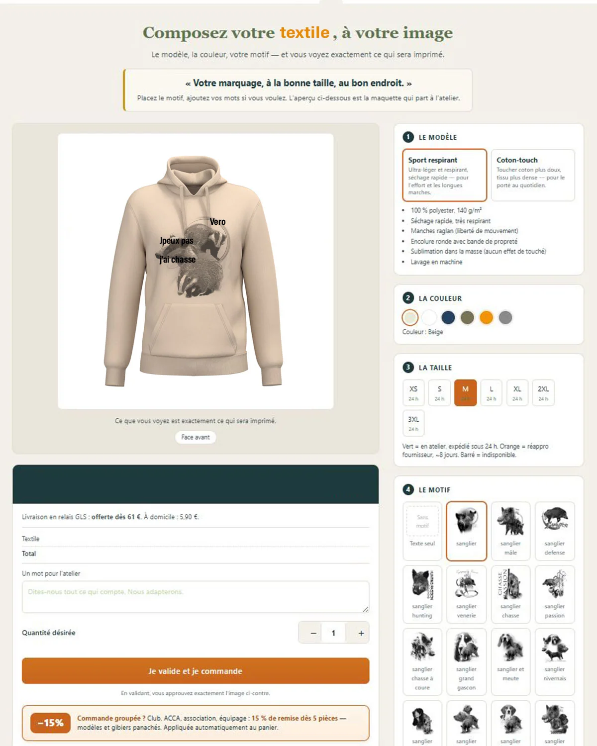 Personnalisation du sweat de chasse blaireau
