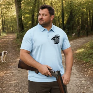 Polo de chasse Blaireau personnalisé homme, coloris bleu glace