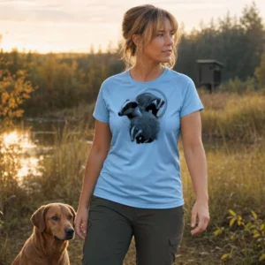 T-shirt de chasse Blaireau personnalisé — femme, bleu, toutes tailles