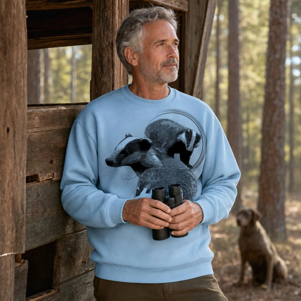 Sweat de chasse homme blaireau personnalise, bleu ciel M