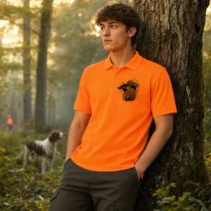 Polo de chasse Blaireau personnalisé homme, coloris orange