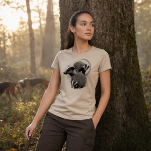 T-shirt de chasse Blaireau personnalisé — femme, beige, toutes tailles